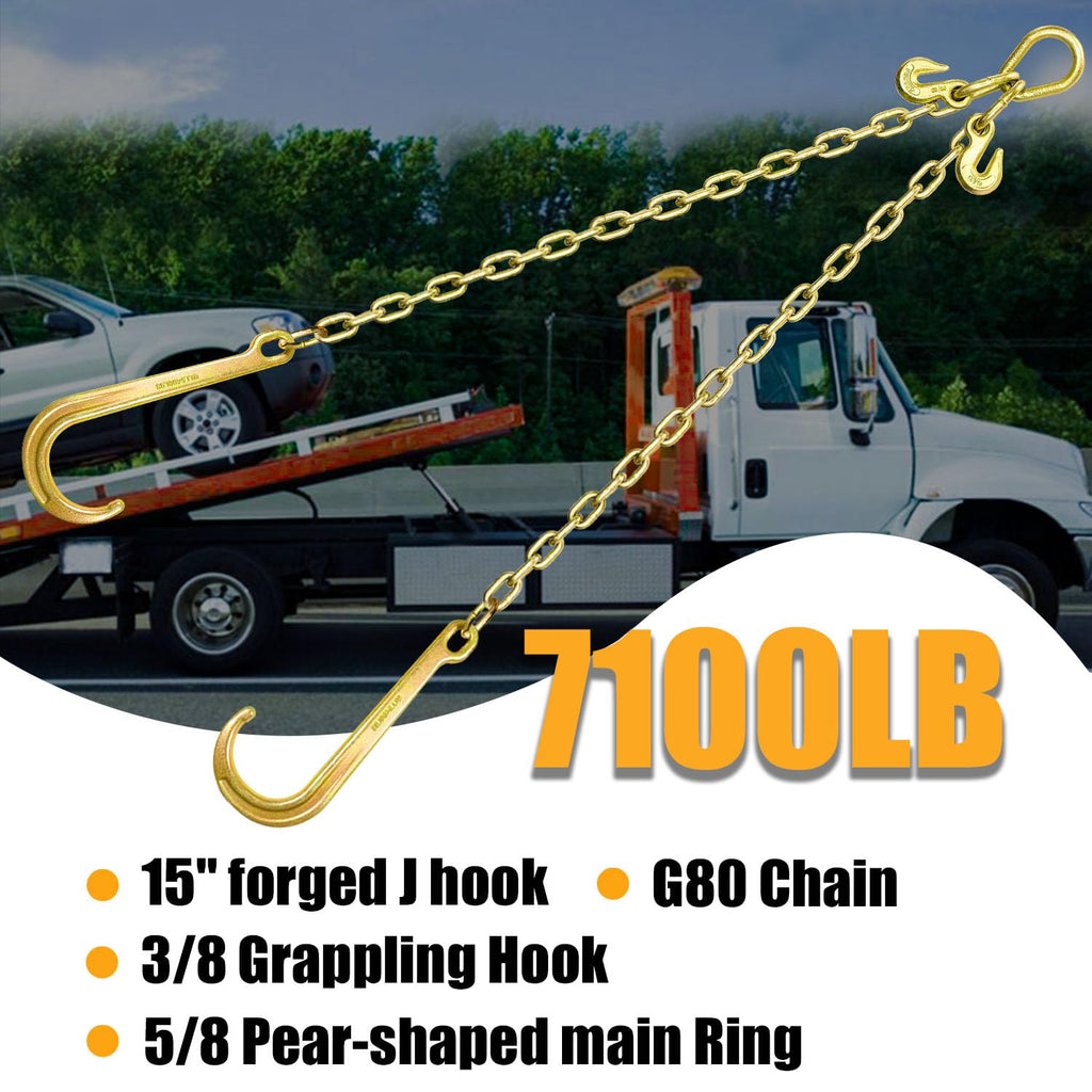Grade 80 Chain V-Bridle 3/8In x 2Ft with J Hooks and Grab Hooks O74281