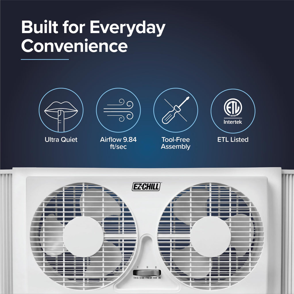 9" Twin Window Fan with Manual Reversible Airflow, 2 Speed, White I6314