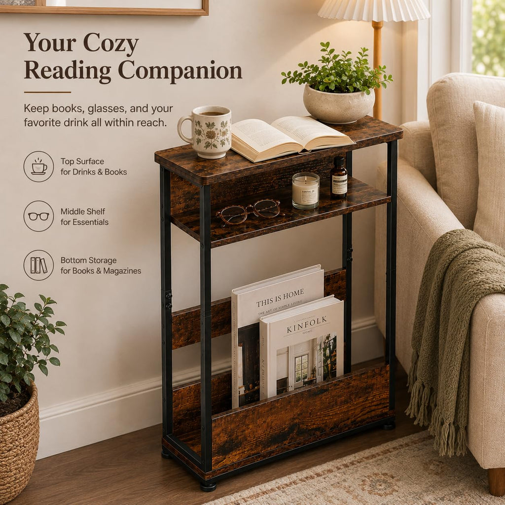 Narrow 3-Tier Side Table with Storage Shelf H90361