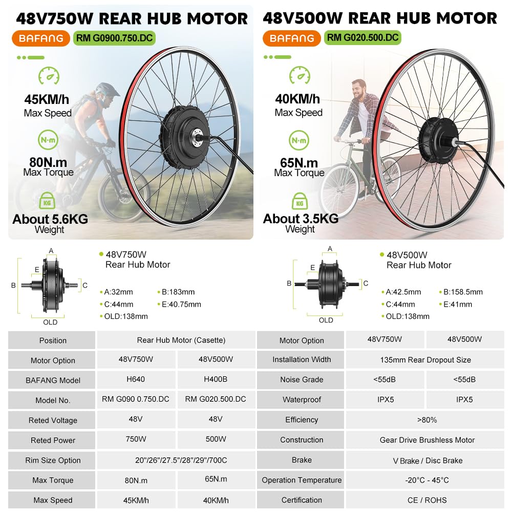 48V 500W 750W Rear Hub Motor Ebike Conversion Kit A65310