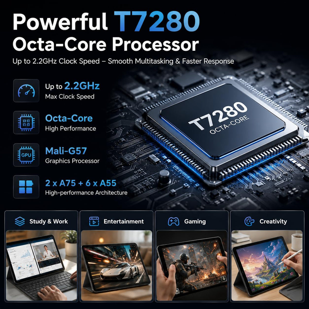 Black 10.1 inch Android 16 Tablet with Keyboard X9183