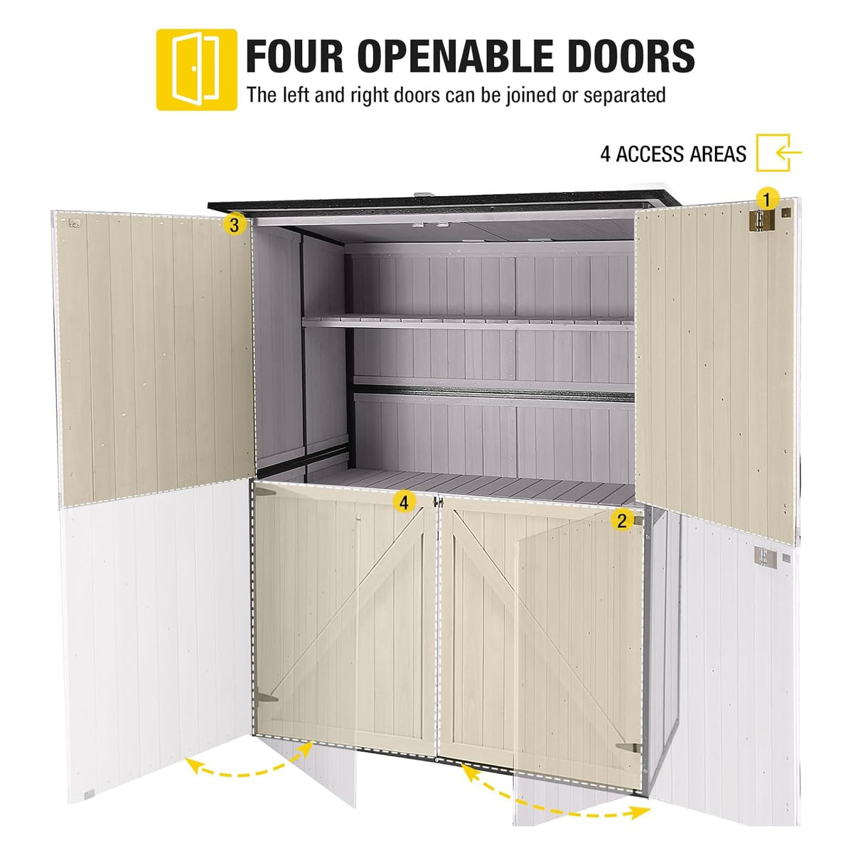 Off-White Storage Shed with Metal Frame, Wooden Floor and Adjustable Shelves P8441