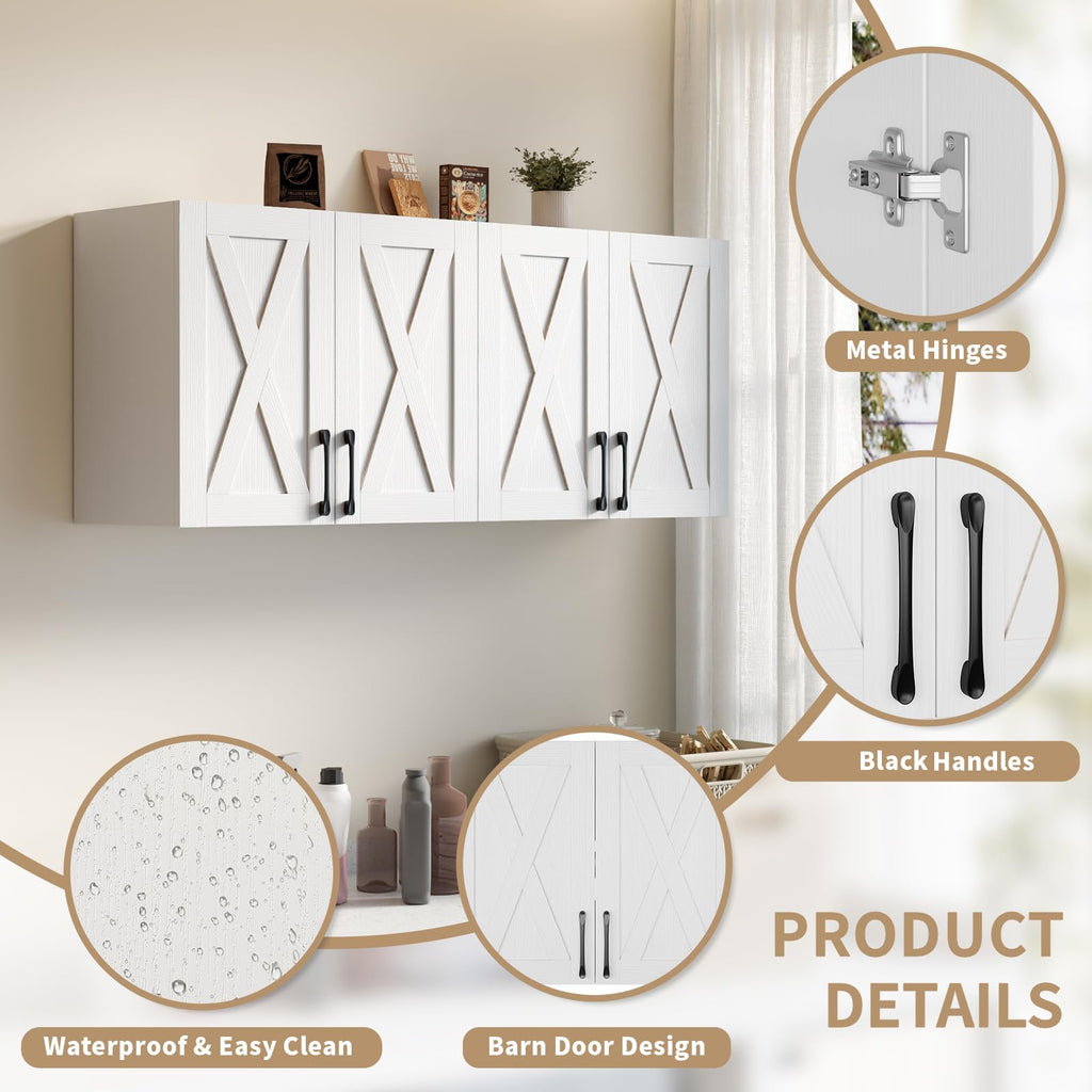 White Wall Mounted Storage Cabinet with 4 Barn Doors P920