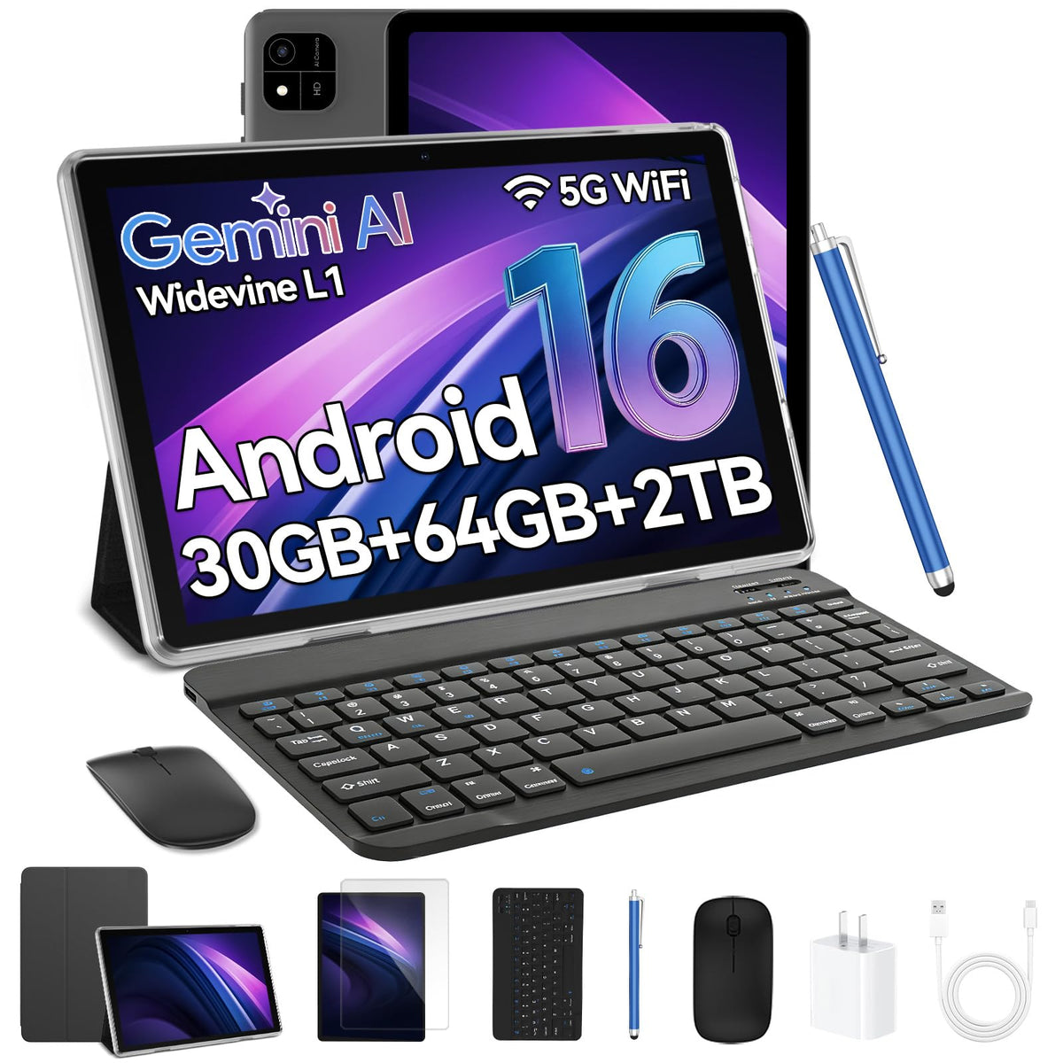 Black 10.1 inch Android 16 Tablet with Keyboard X9183
