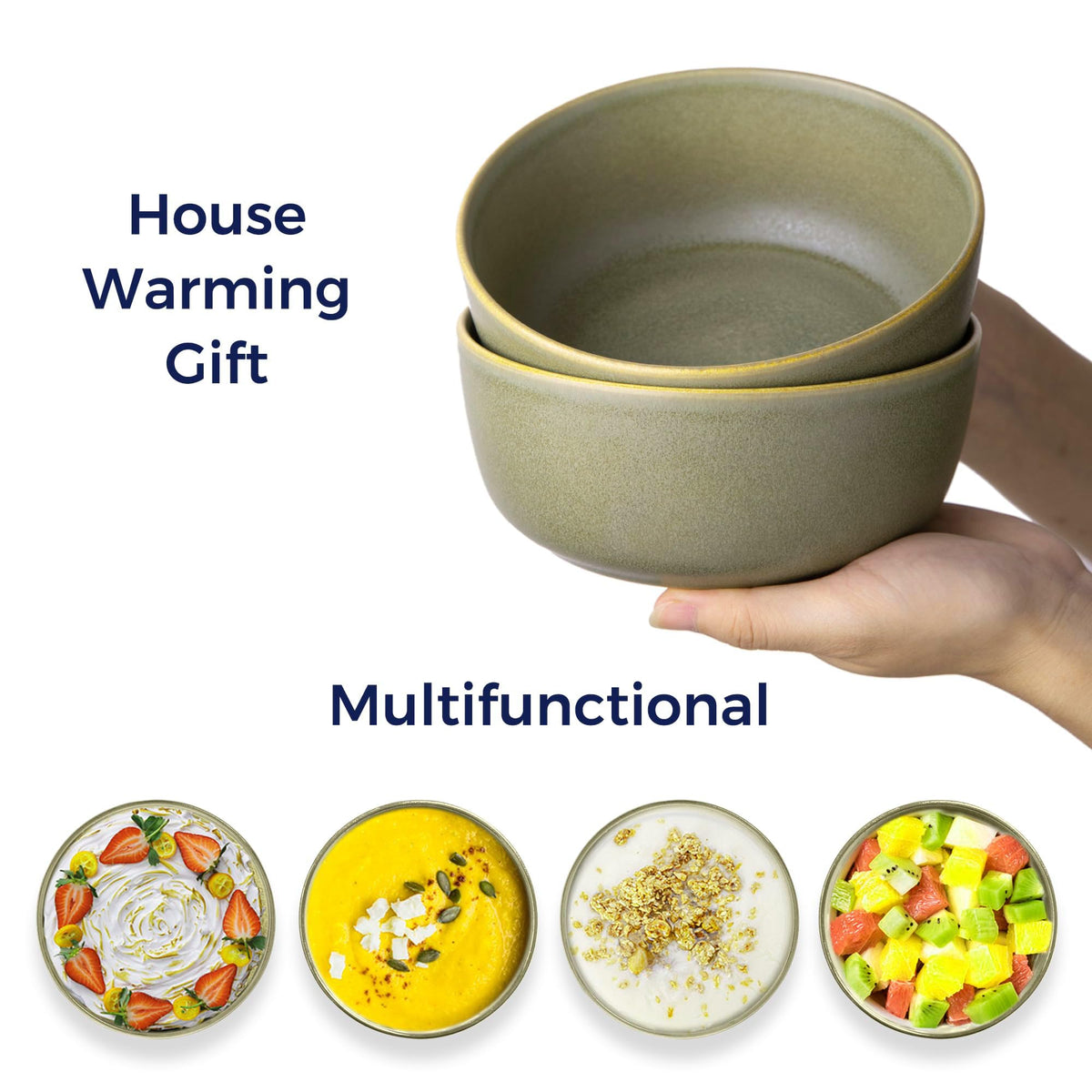Stoneware Cereal Bowls Set of 4, 26oz Ceramic Bowls I55866