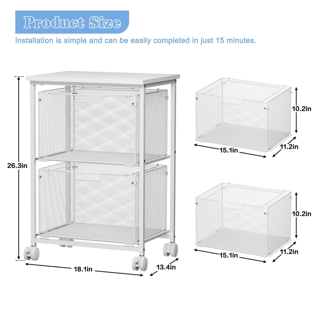 White 2 Drawer Rolling File Cabinet R771318