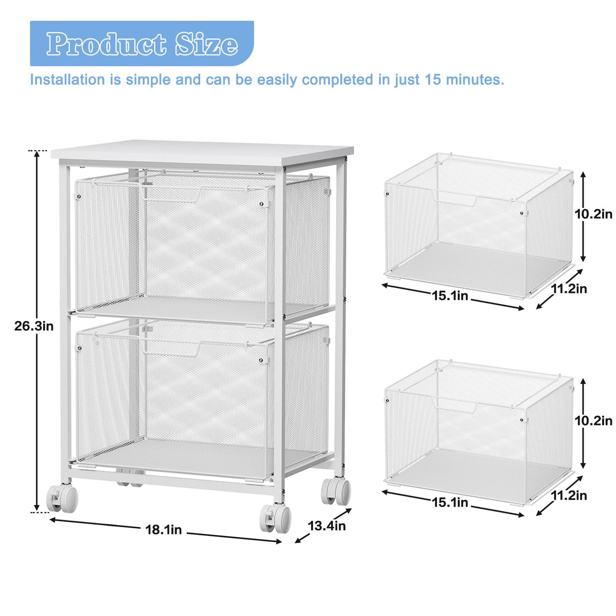 White 2 Drawer Rolling File Cabinet R771318