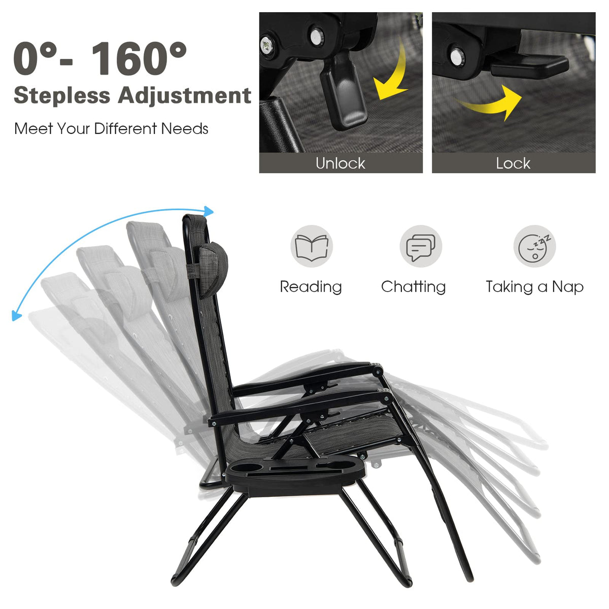 Zero Gravity Lounge Chairs Set of 2 Gray H86472