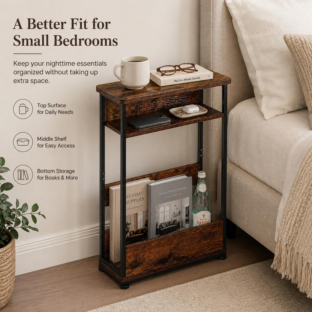 Narrow 3-Tier Side Table with Storage Shelf H90361