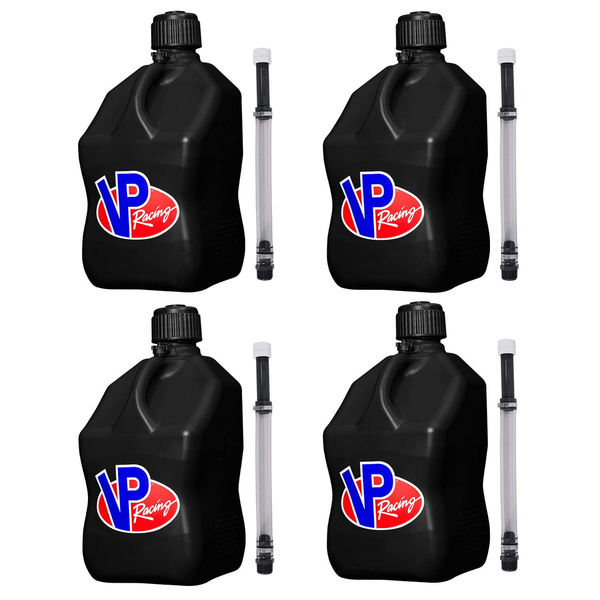 5.5 Gallon Square Motorsport Jug Black with Filler Hoses 4 Pack J6355