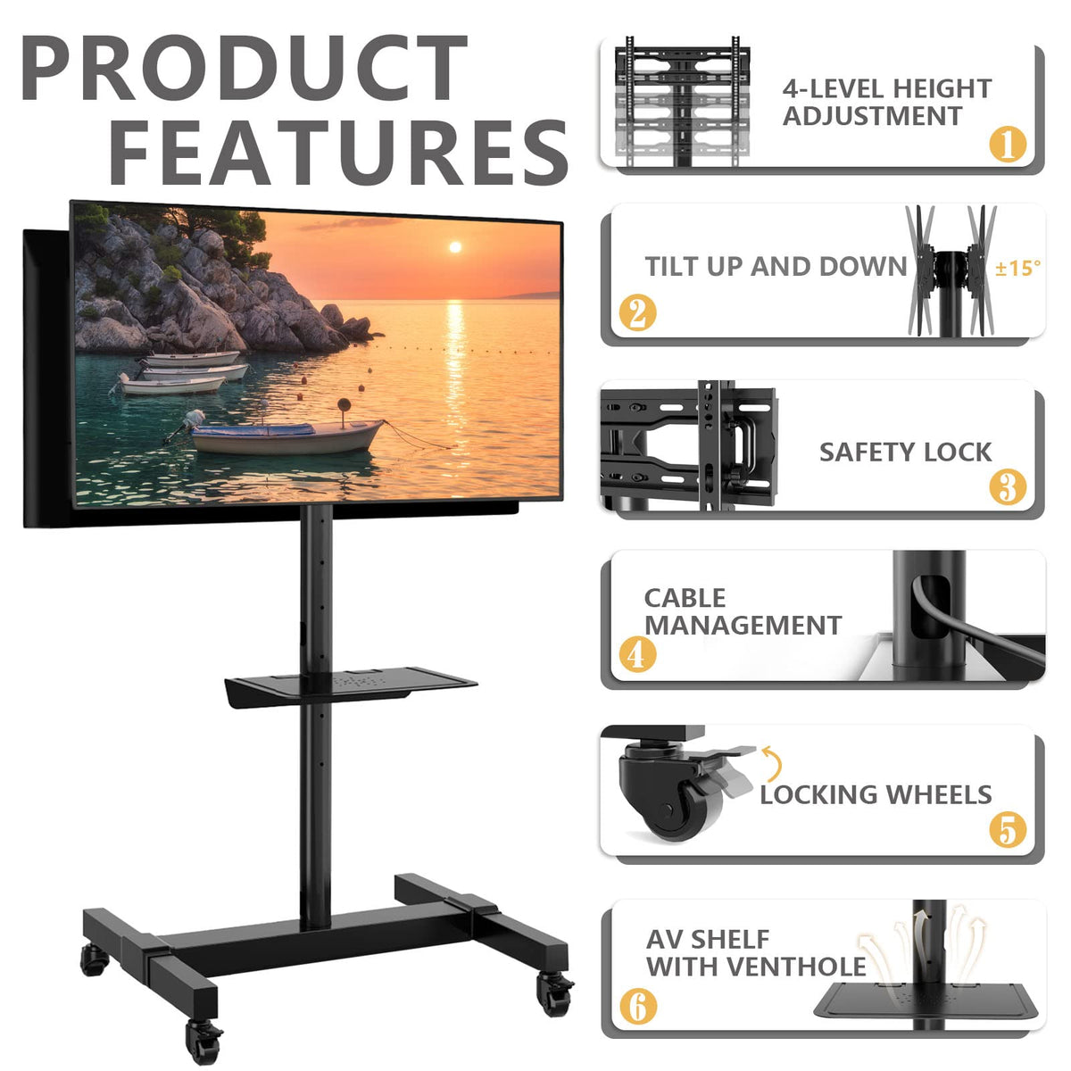 Mobile Dual TV Stand for Two 32-65 Inch Flat Panel Curved TV B43689