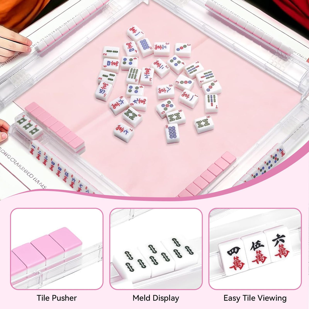 Set of 4 Non-Slip Clear Acrylic Mahjong Racks with Pushers X273912