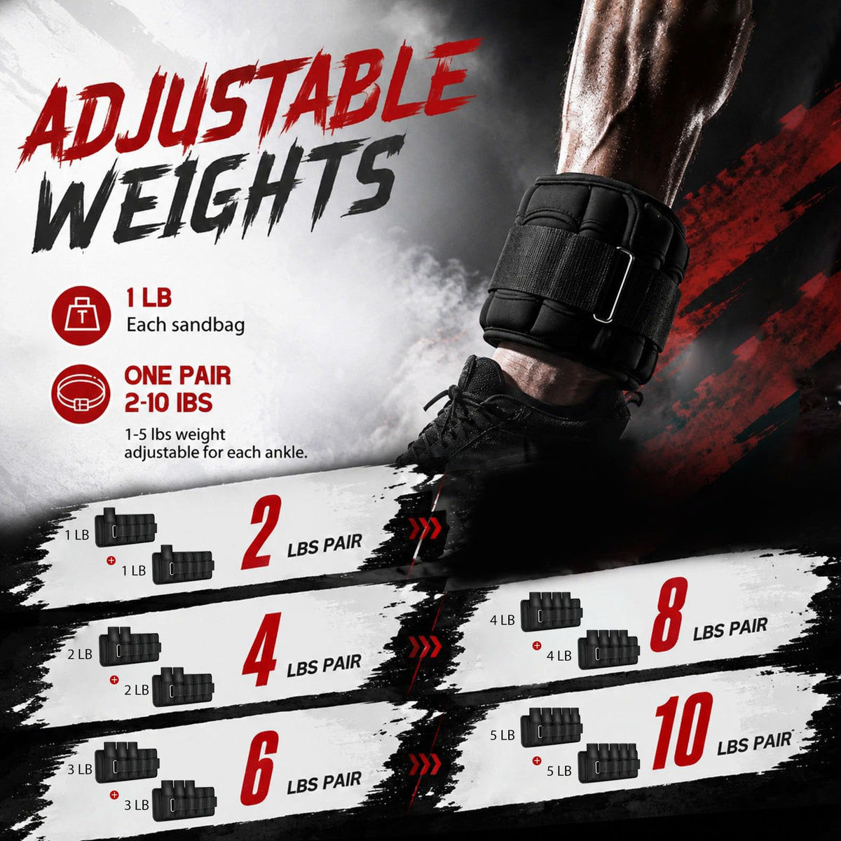 Adjustable 10 lbs Ankle Weights Set O2471