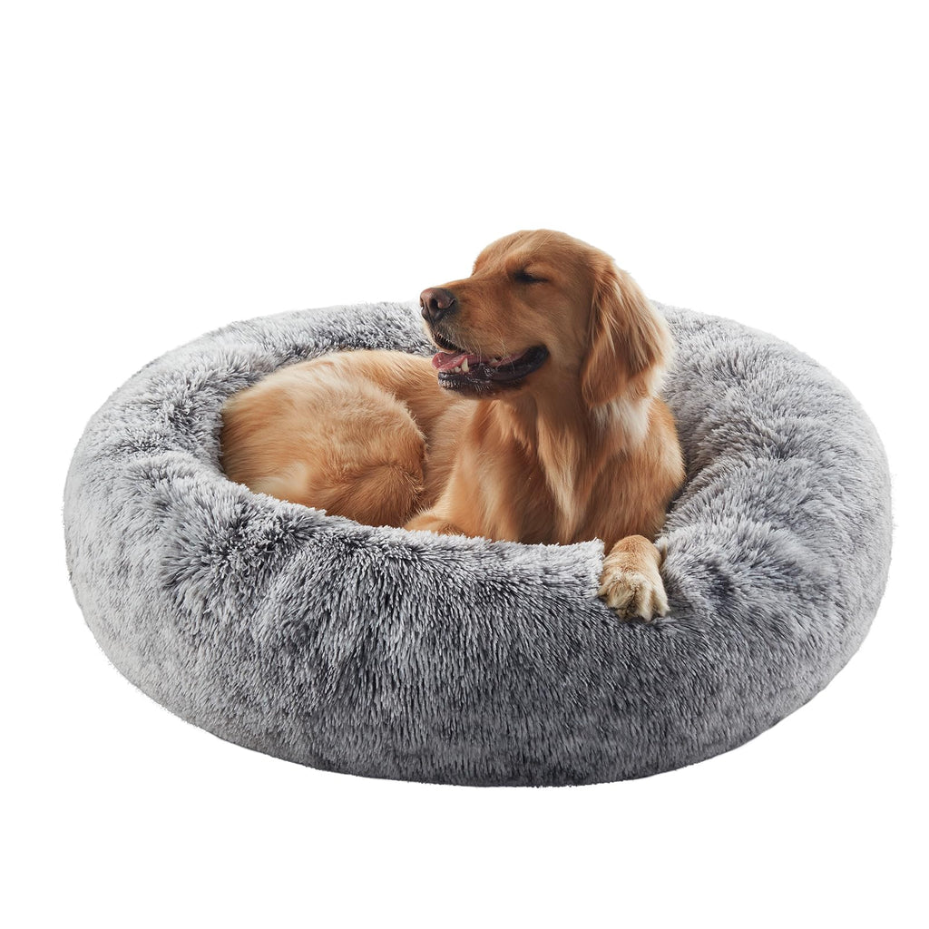 36 inches Faux Fur Fluffy Donut Dog Bed Dark Grey I151