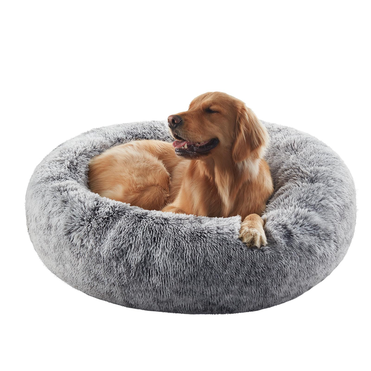36 inches Faux Fur Fluffy Donut Dog Bed Dark Grey I151