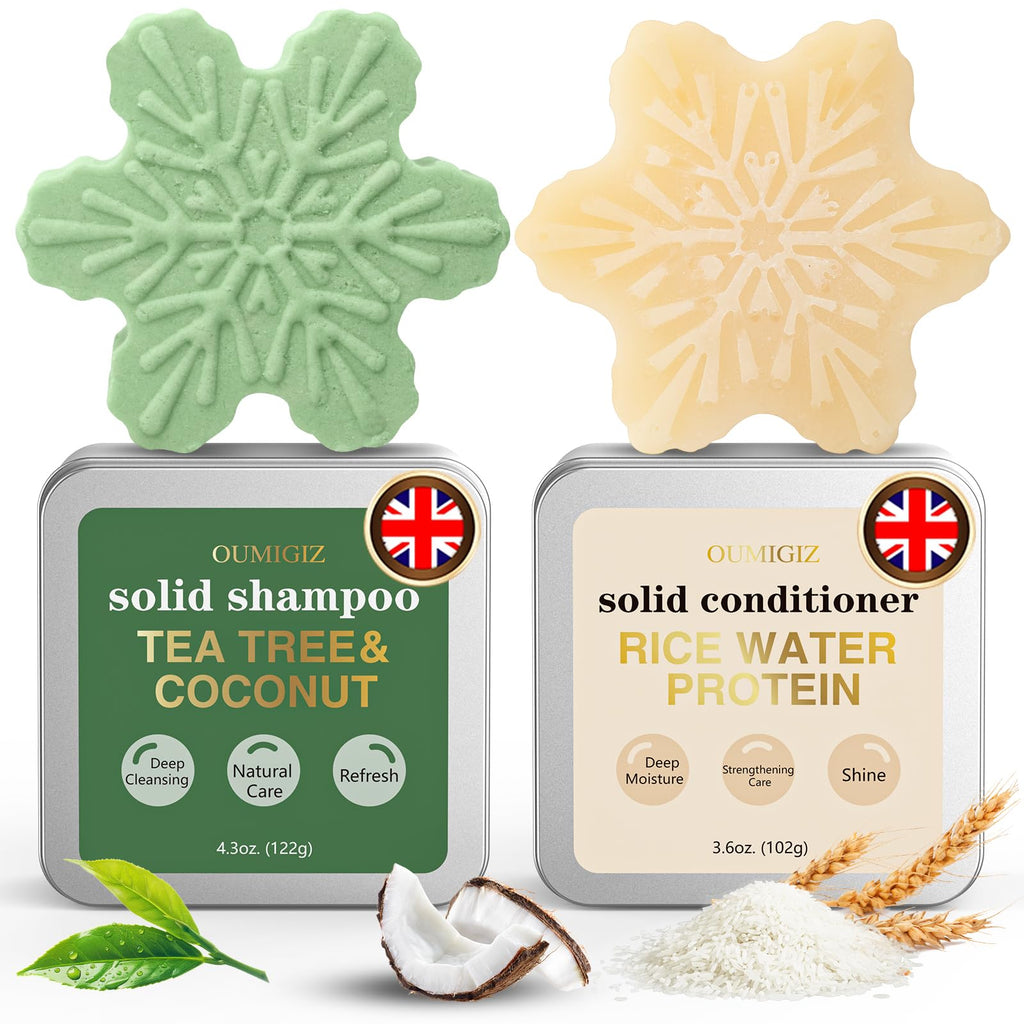 Tea Tree Clarifying Shampoo Bar & Rice Water Protein Conditioner Bar Set 2 pack C554