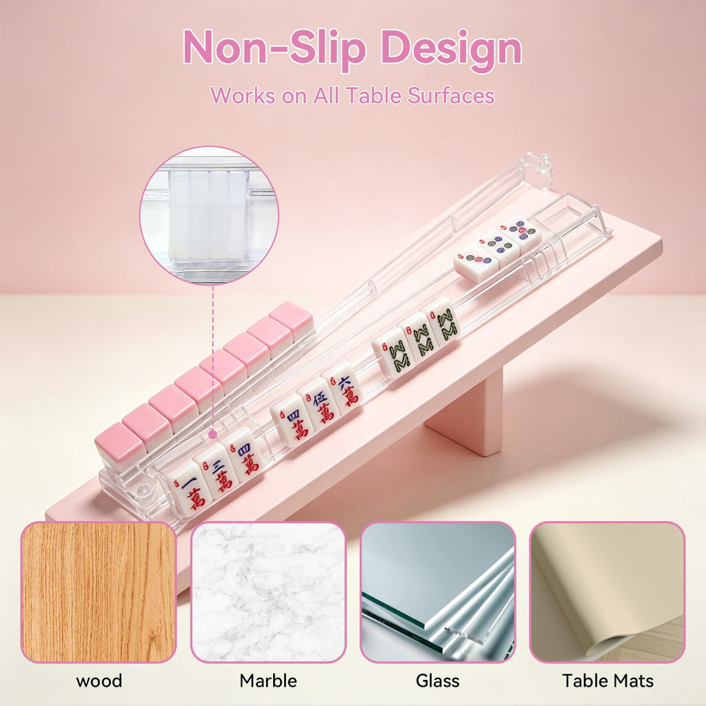 Set of 4 Non-Slip Clear Acrylic Mahjong Racks with Pushers X273912