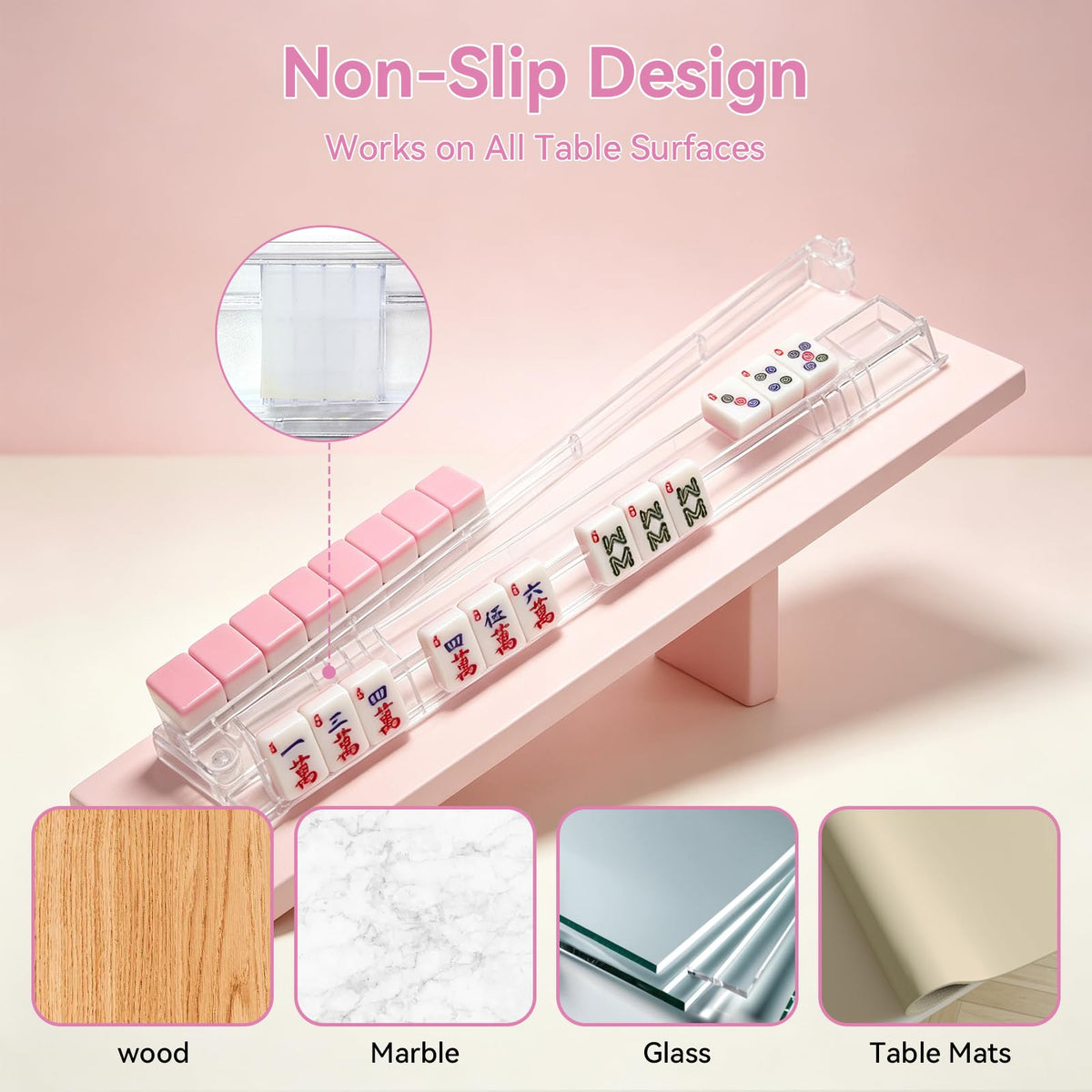 Set of 4 Non-Slip Clear Acrylic Mahjong Racks with Pushers X273912