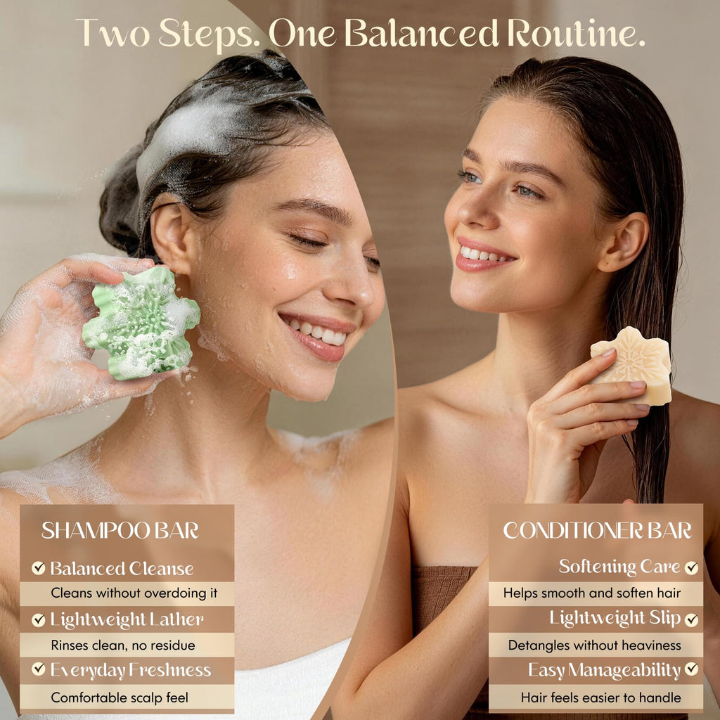 Tea Tree Clarifying Shampoo Bar & Rice Water Protein Conditioner Bar Set 2 pack C554