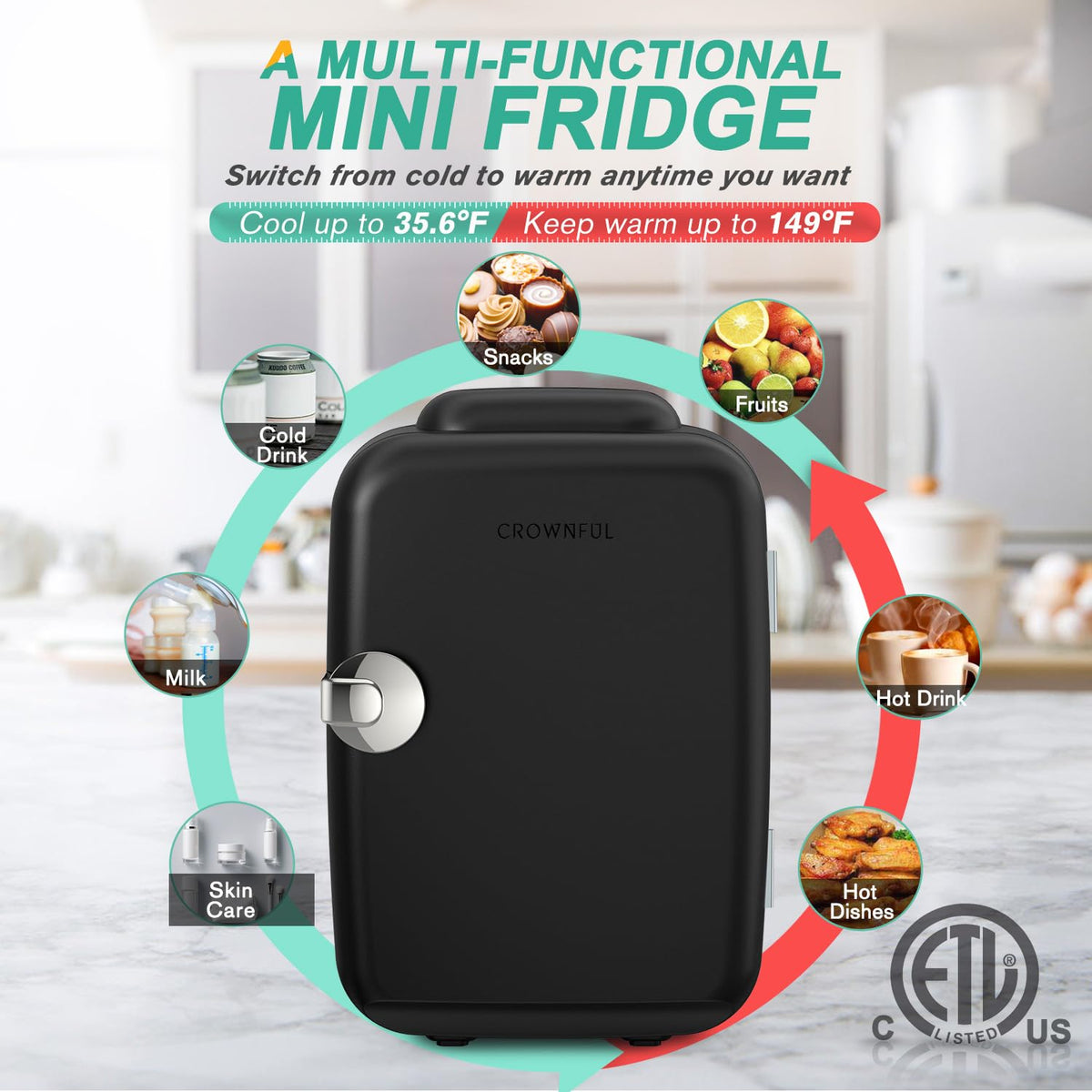 4 Liter 6 Can Portable Cooler and Warmer Mini Fridge H421