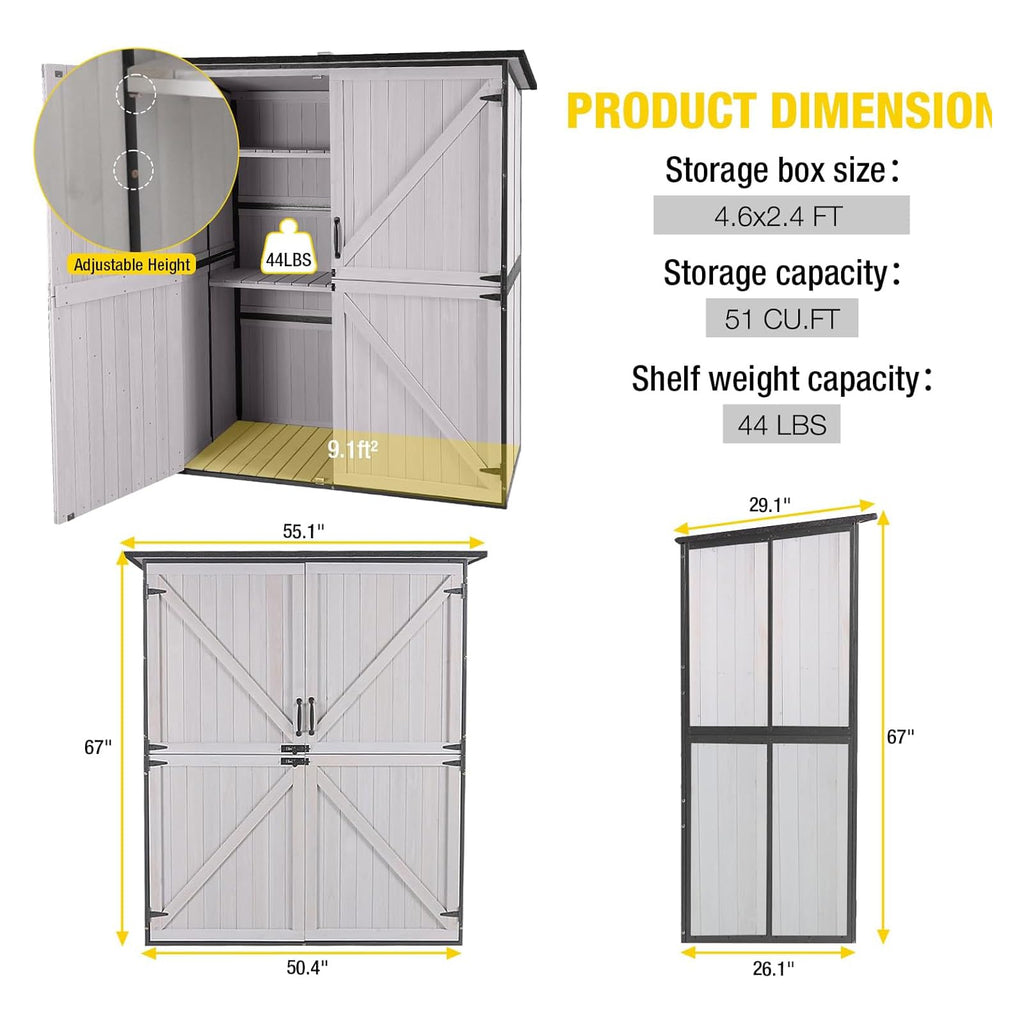 Off-White Storage Shed with Metal Frame, Wooden Floor and Adjustable Shelves P8441