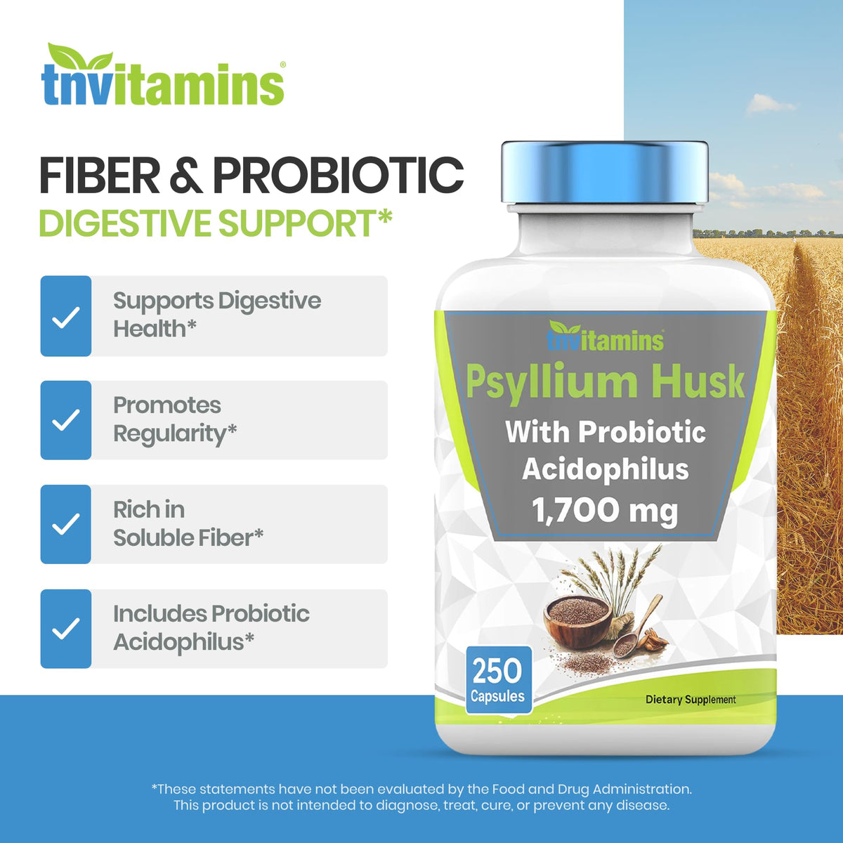 Psyllium Husk Capsules 1700 MG 250 Capsules E24218