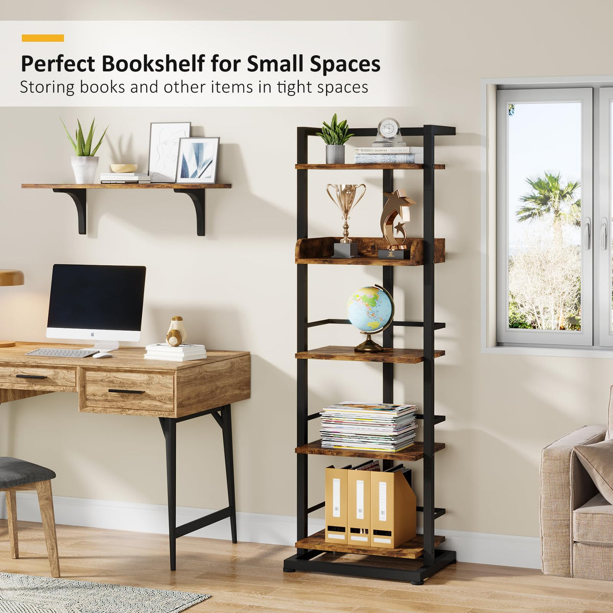 5 Tier Wood Bookcase with Metal Edge Protection I450432