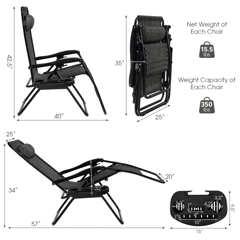 Zero Gravity Lounge Chairs Set of 2 Gray H86472
