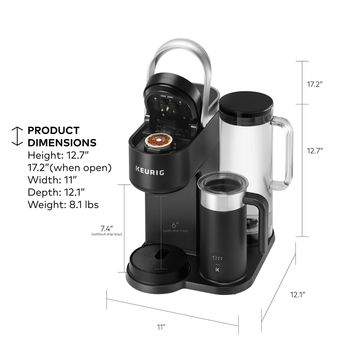 Single Serve Coffee Maker with Built-In Frother, 6 Brew Sizes, Black T499026