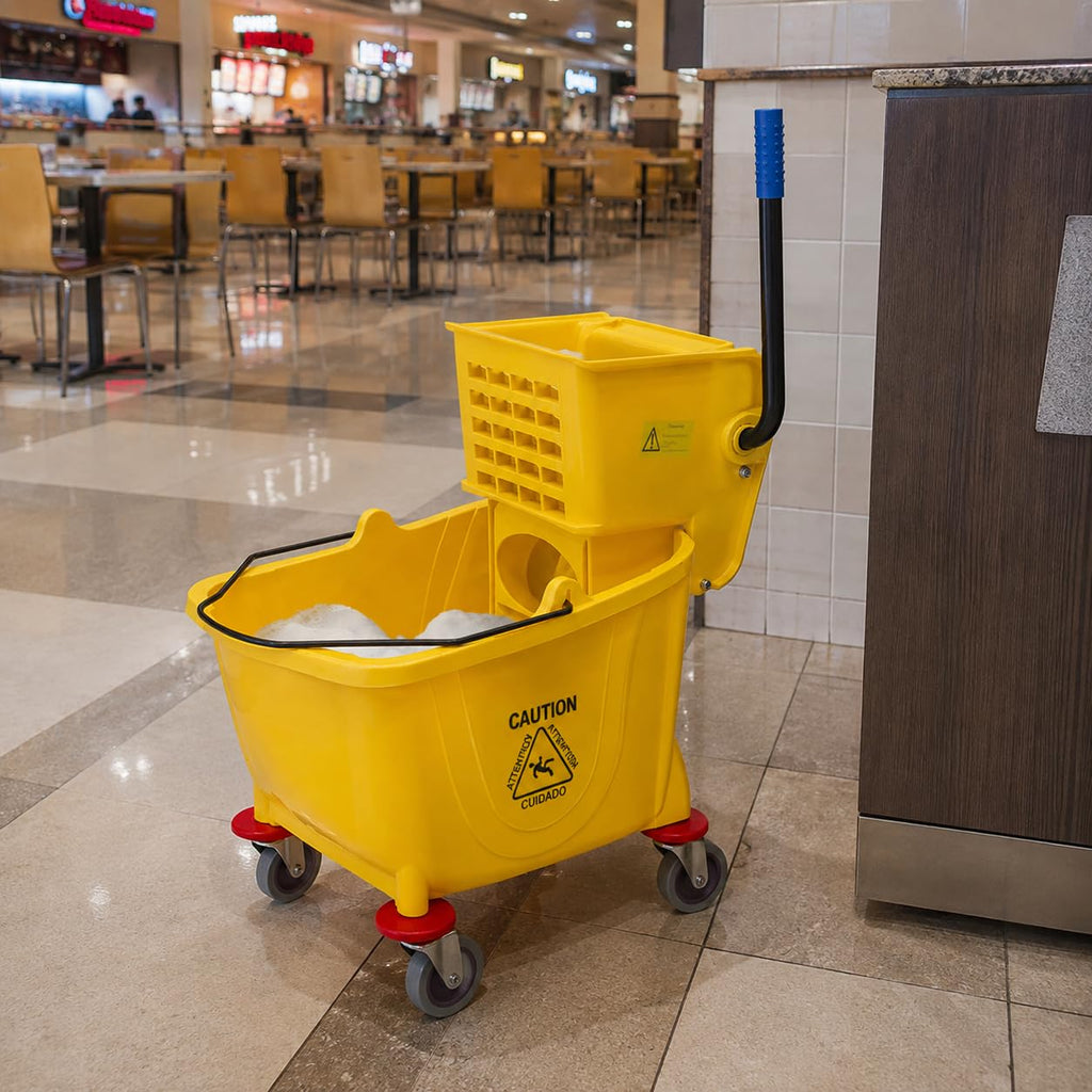 Yellow 35 Quart Mop Bucket with Wringer on Wheels U9544