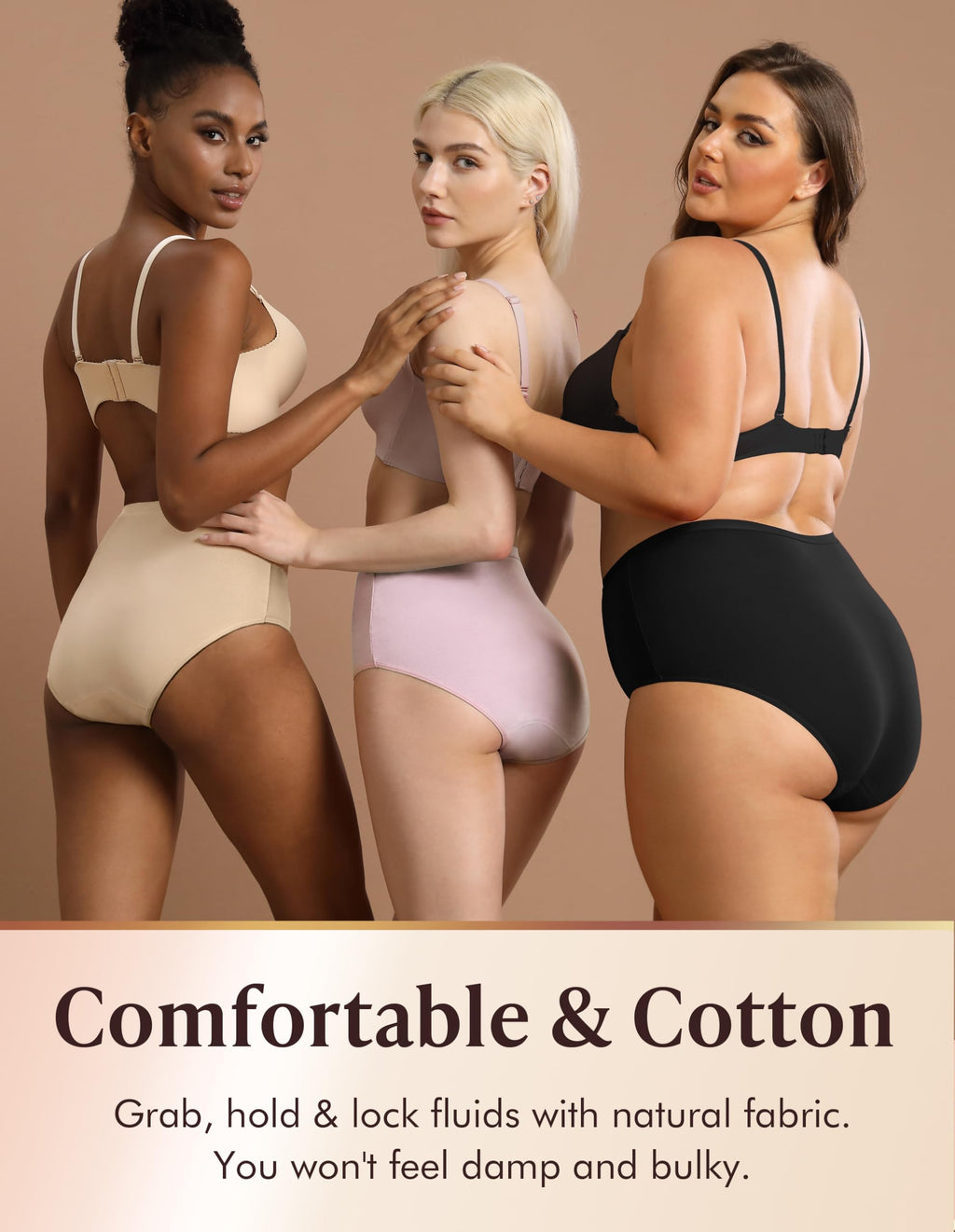 Washable Absorbency Urinary Incontinence Underwear for Women High Waist Leak Proof Panties 60ML, 3 Pack Beige White K435