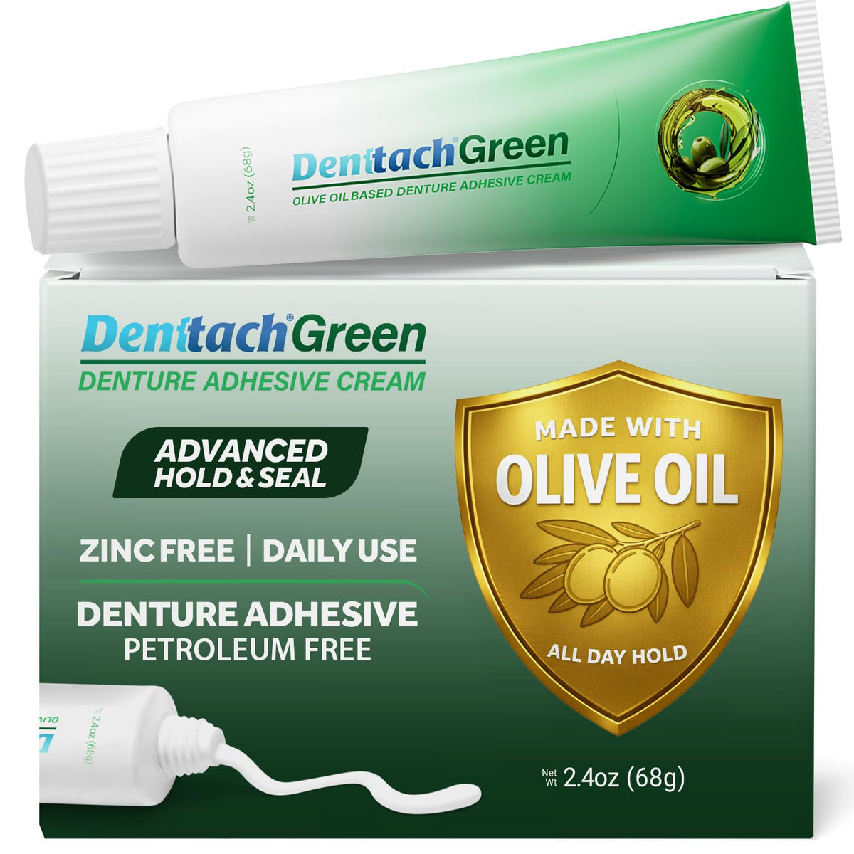 Green Petroleum Free Olive Oil Based Denture Adhesive 2.4 Ounce O89765