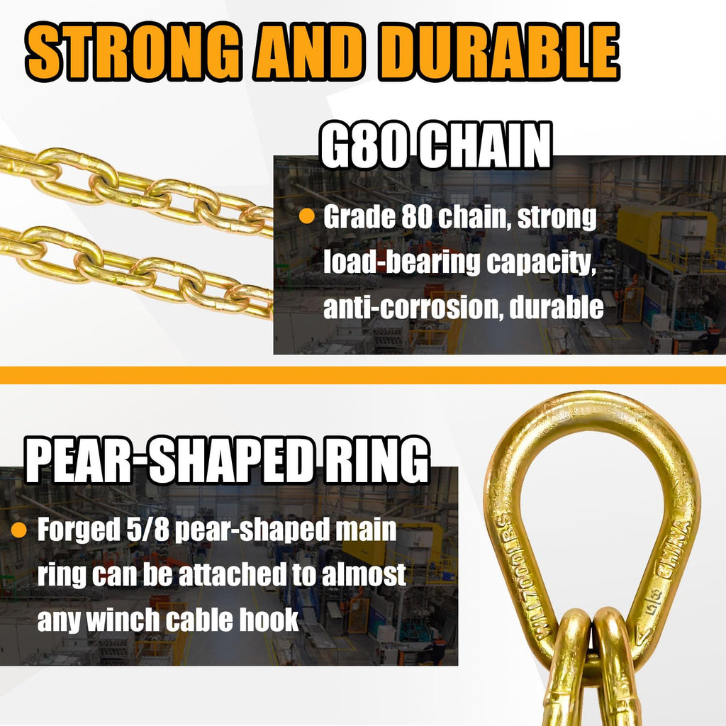 Grade 80 Chain V-Bridle 3/8In x 2Ft with J Hooks and Grab Hooks O74281