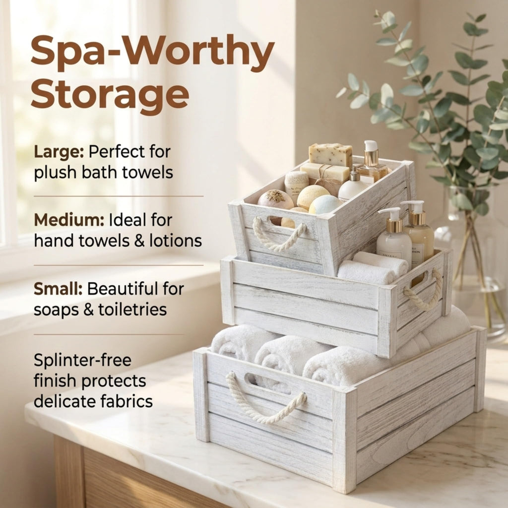 Set of 3 White Wooden Nesting Storage Crates Y79667