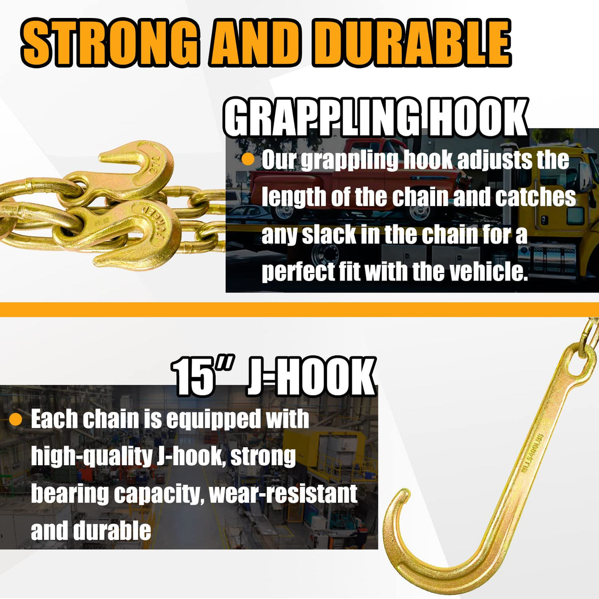 Grade 80 Chain V-Bridle 3/8In x 2Ft with J Hooks and Grab Hooks O74281