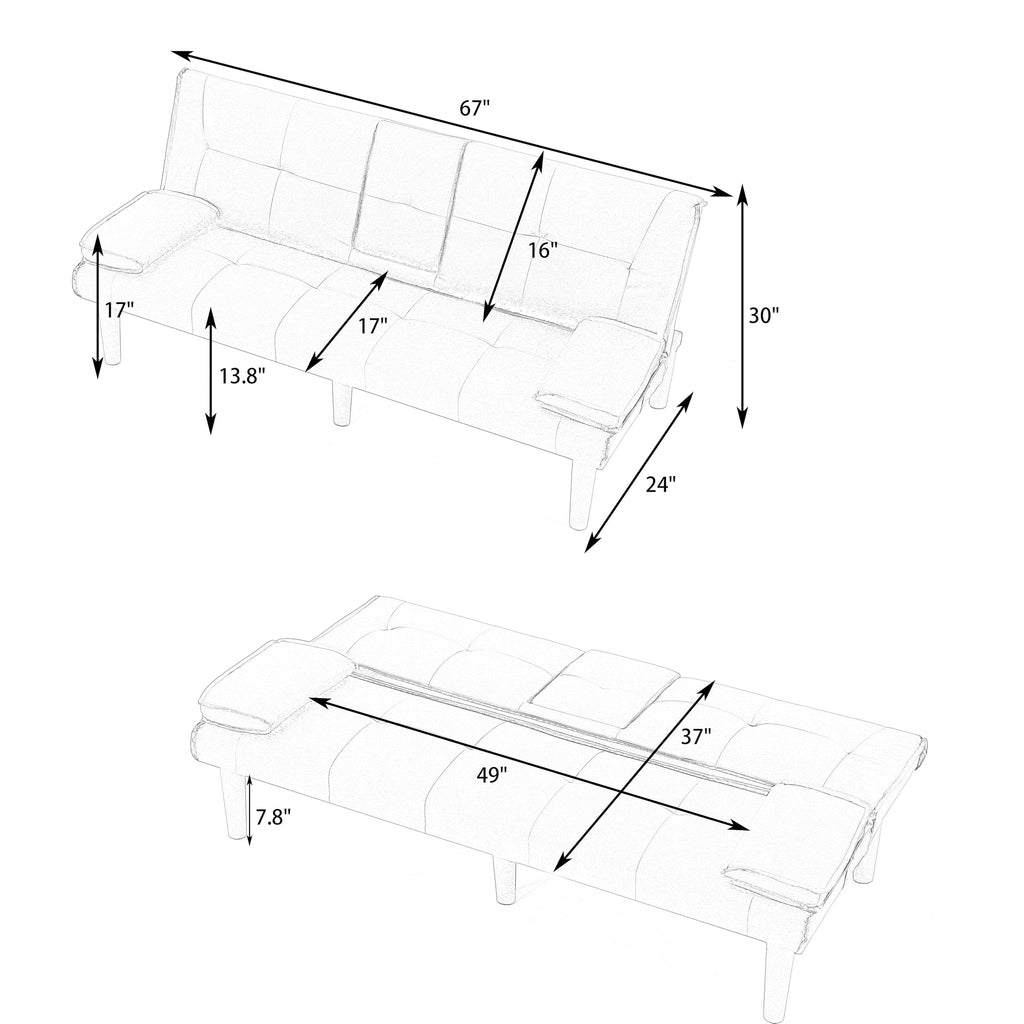 Pink 3 in 1 Convertible Sleeper Sofa Bed with Cup Holder M240565