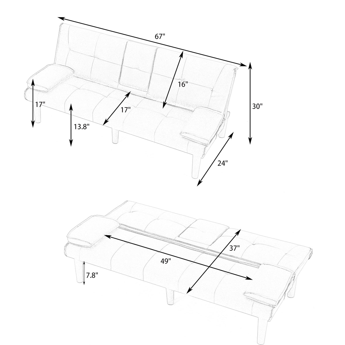 Pink 3 in 1 Convertible Sleeper Sofa Bed with Cup Holder M240565