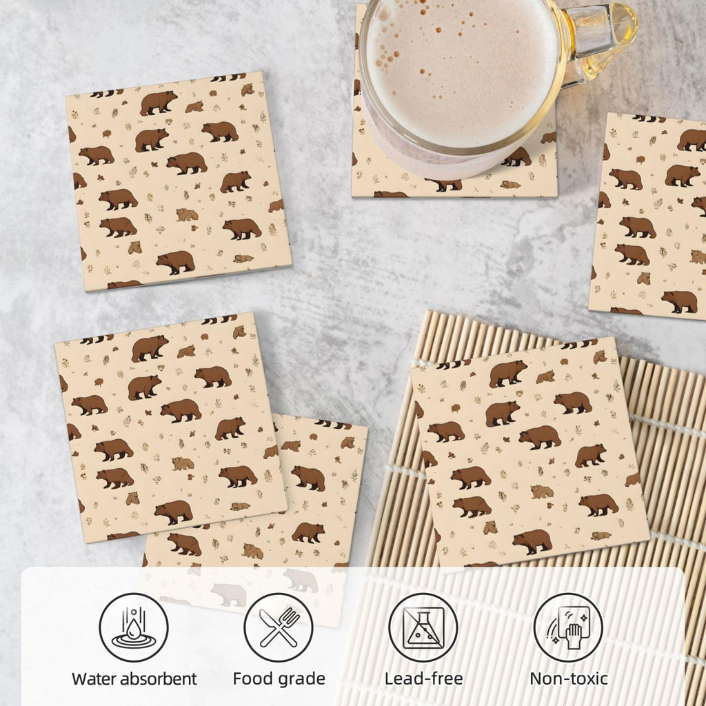 Square Cartoon Bear Ceramic Coasters Set of 6 K928