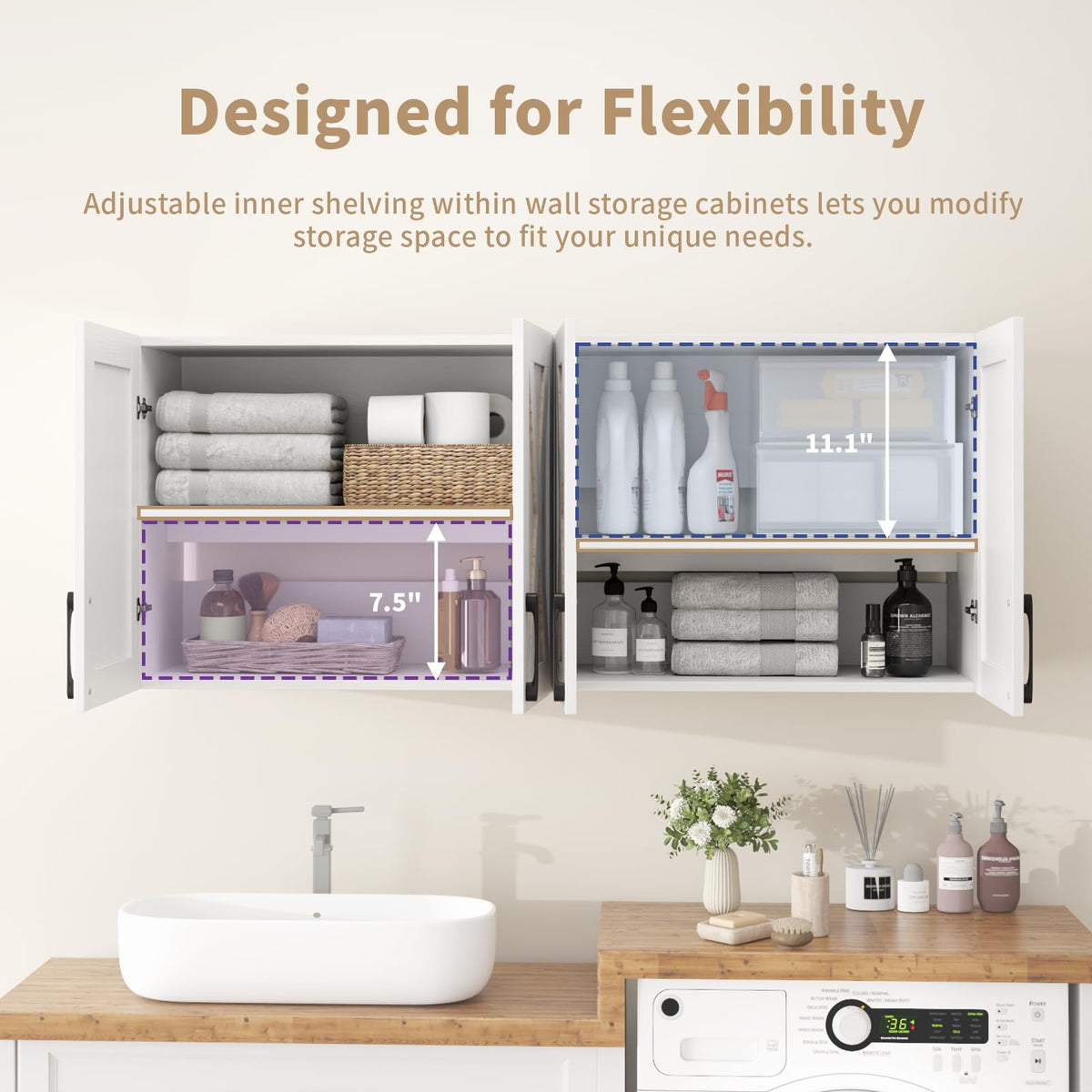 White Wall Mounted Storage Cabinet with 4 Barn Doors P920
