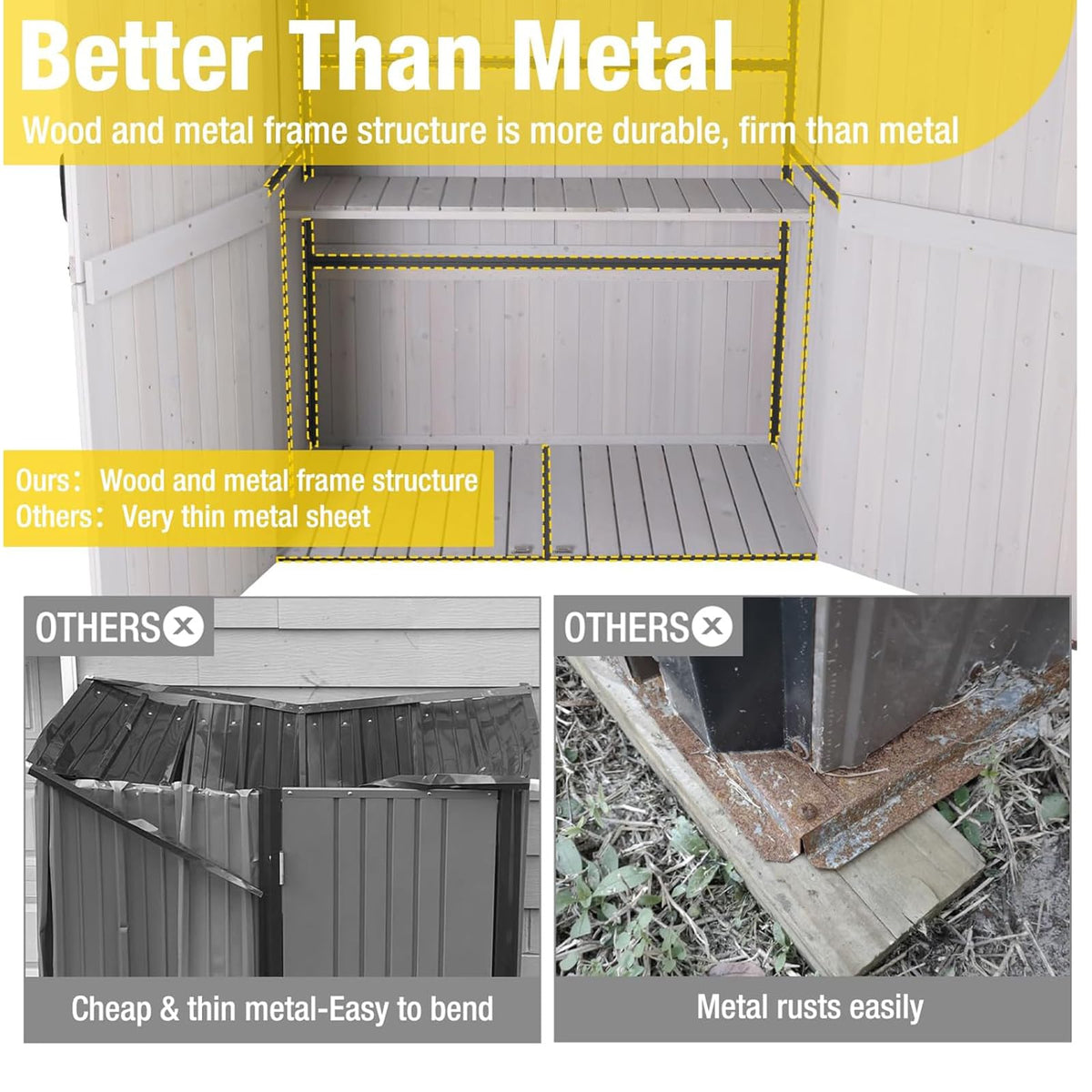 Off-White Storage Shed with Metal Frame, Wooden Floor and Adjustable Shelves P8441