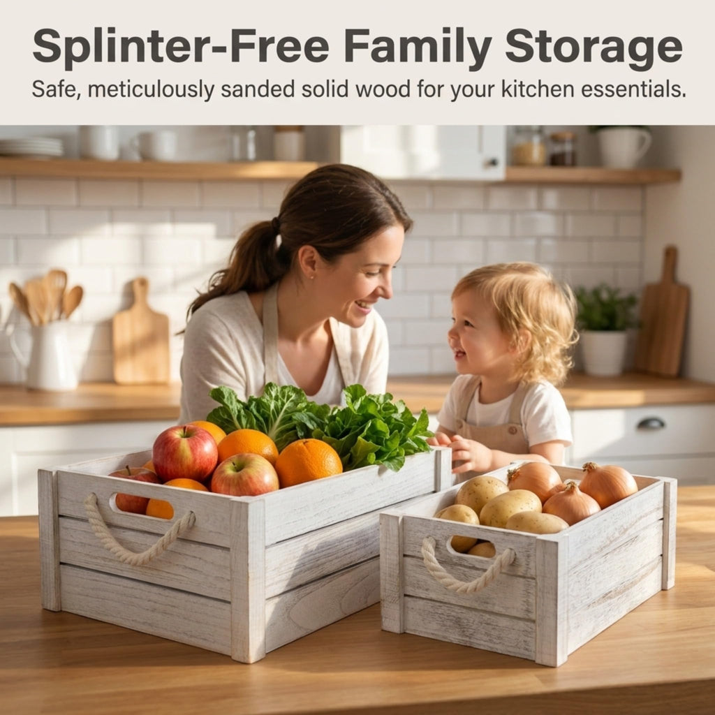 Set of 3 White Wooden Nesting Storage Crates Y79667