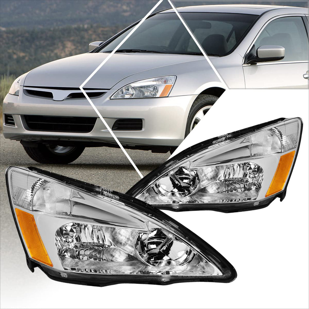 Headlights Assembly Pair of Halogen Headlamps with Chrome Housing Amber Corner C848