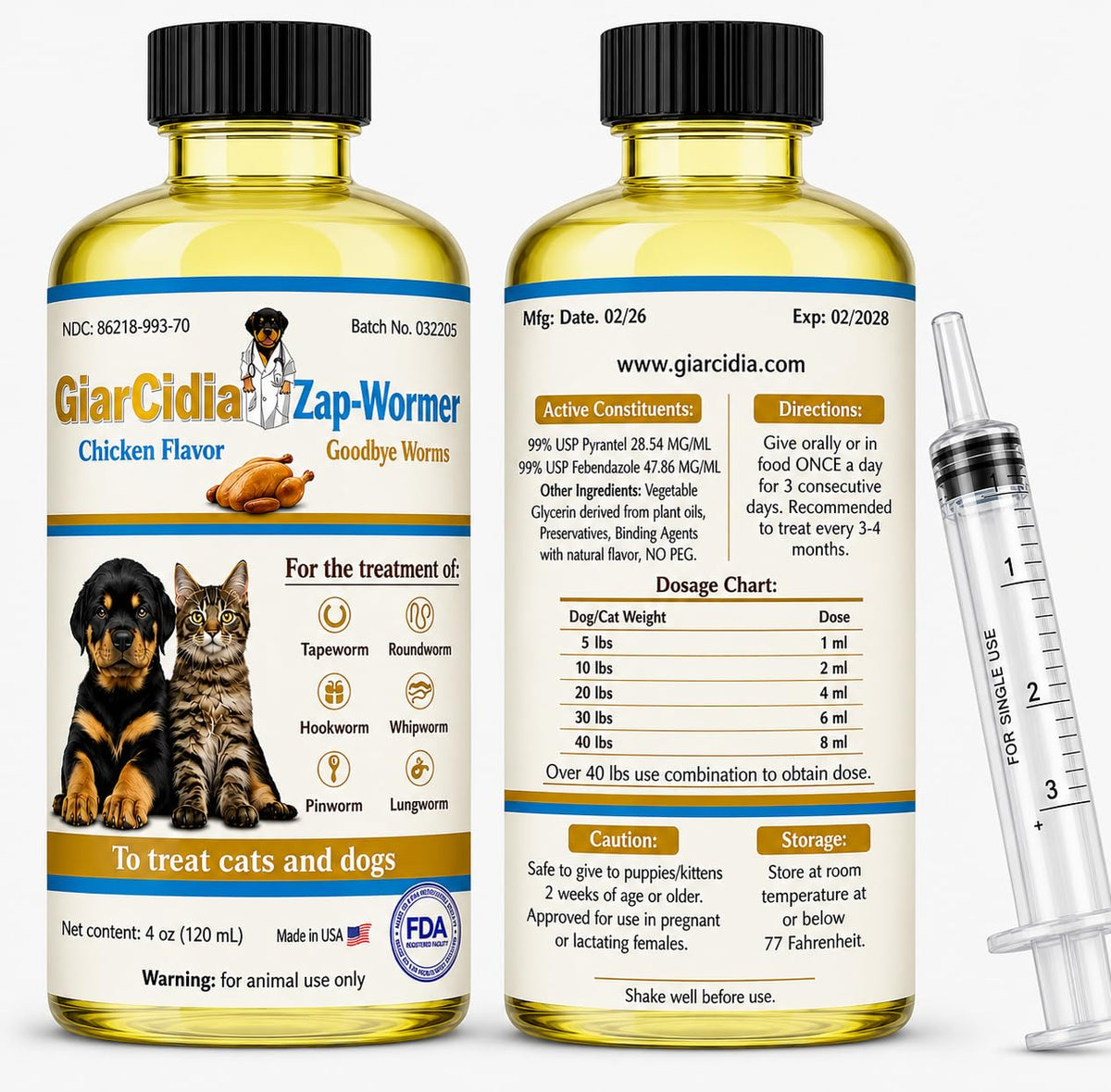Chicken Flavour Dewormer 120 mL Glass Bottle with Dropper N191629