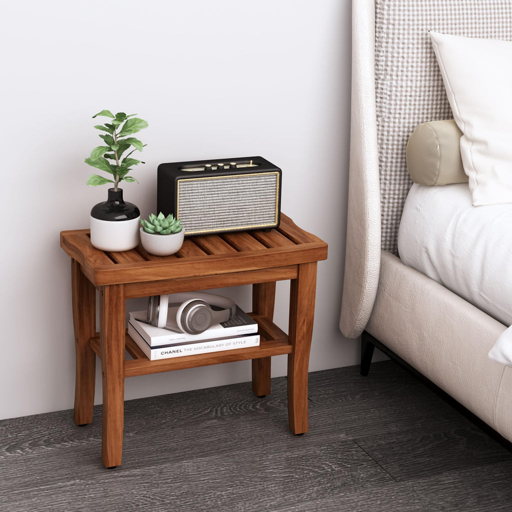 Teak Shower Bench Stool with Storage Shelf U9765