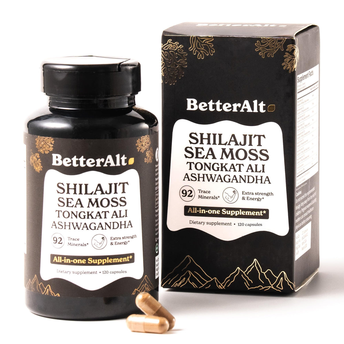 Shilajit Maca Root Ginkgo Biloba Sea Moss Ashwagandha Tongkat Ali Panax Ginseng Safed Musli & Zinc 20 Capsules Supplement G25687