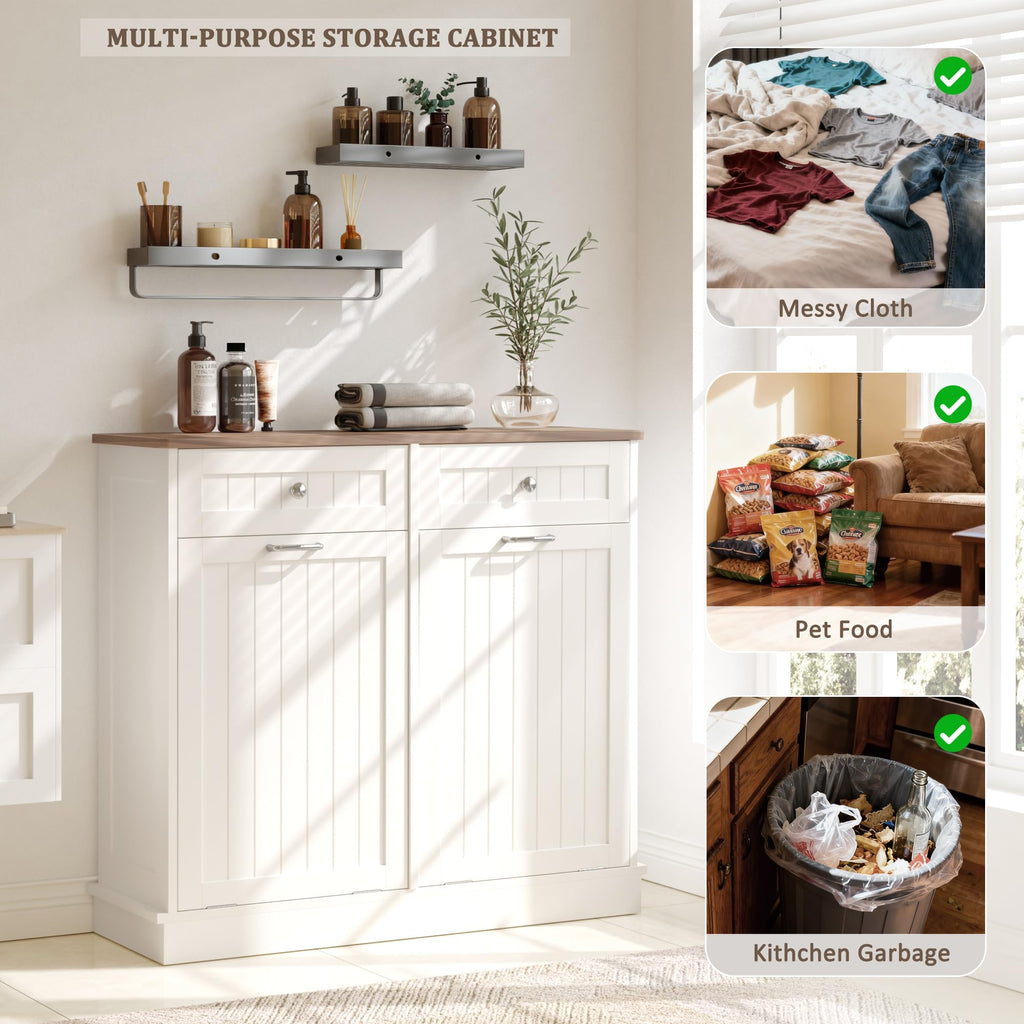 White Tilt Out Trash Can Cabinet B9455