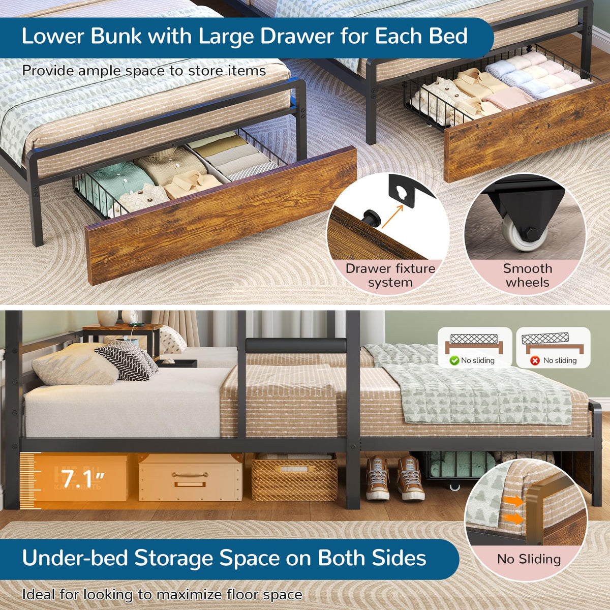 Black Twin Over Twin Triple Bunk Bed with Storage Drawers Z35453