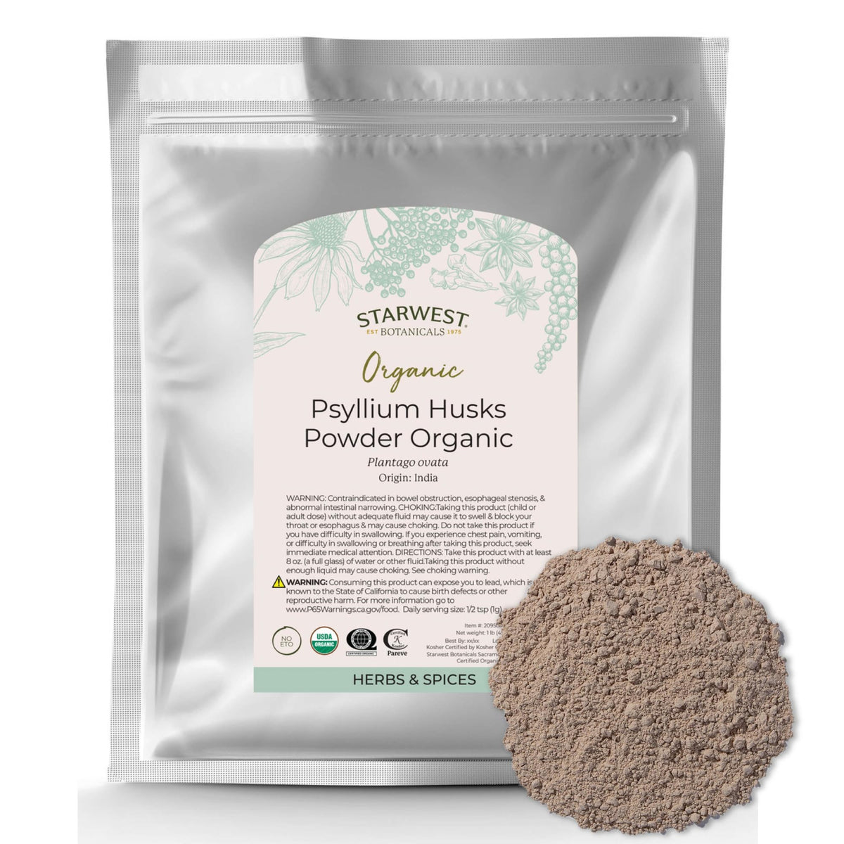 Organic Psyllium Husks Powder 1 lb Bag W138