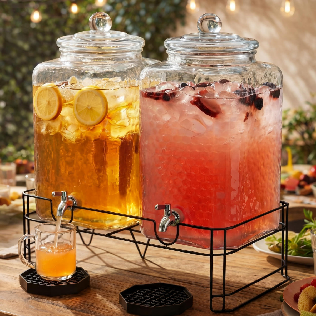 2 Pack 5 Gallon Hammered Glass Drink Dispenser with Stand B610580