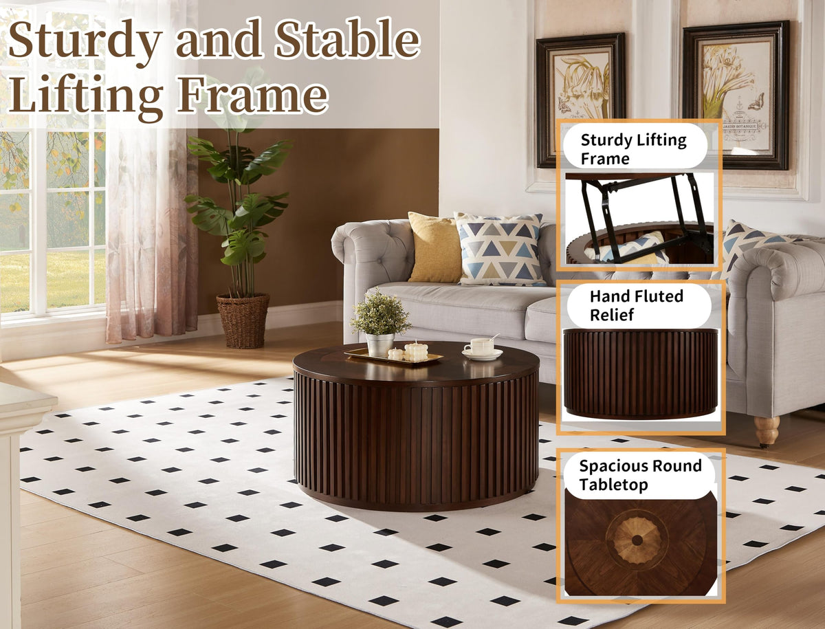 Round Lift Top Coffee Table with Storage G207
